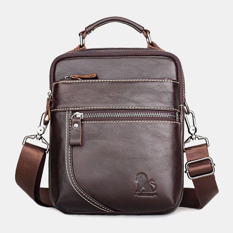 Heren Echt Leer Retro Business Casual Effen Kleur Lederen Koeienhuid Schoudertas Crossbody Tas