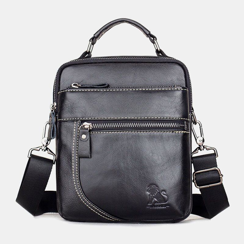 Heren Echt Leer Retro Business Casual Effen Kleur Lederen Koeienhuid Schoudertas Crossbody Tas