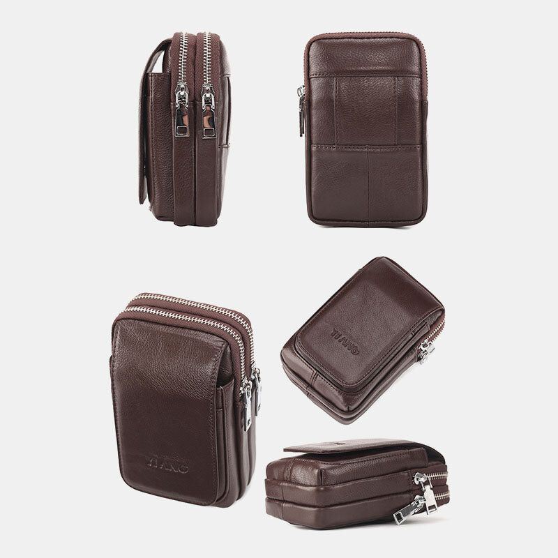 Heren Echt Leer Retro Multi-carry Mini Telefoon Tas Kaarthouder Tas Heuptas Crossbody Tas: