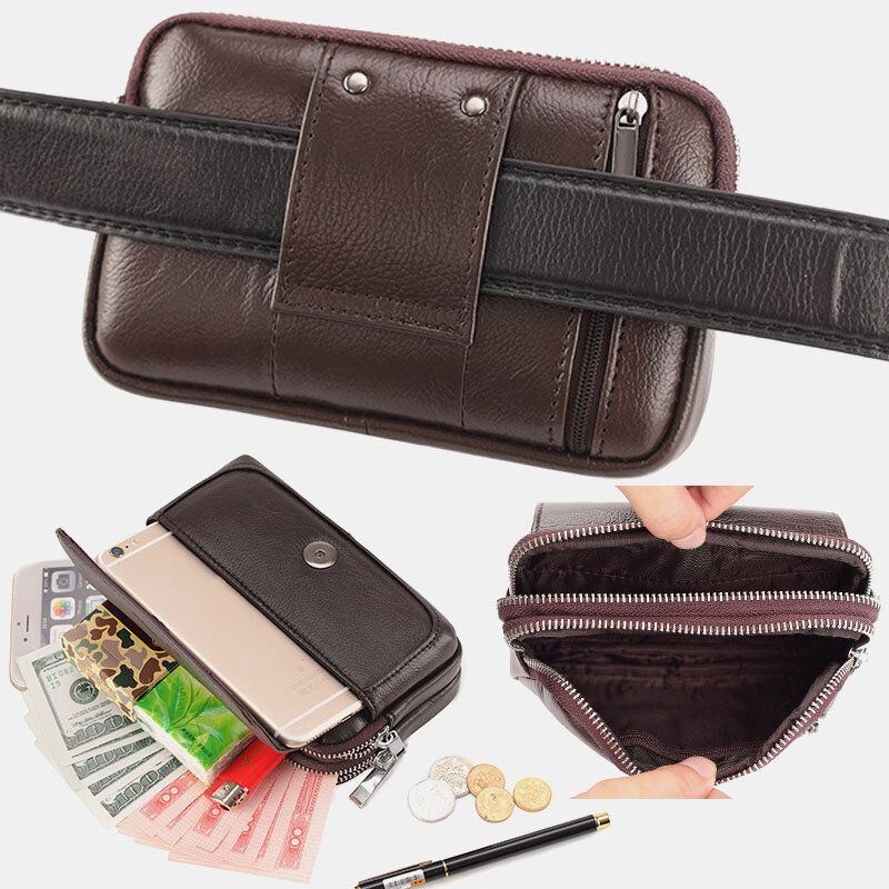 Heren Echt Leer Retro Multi-carry Mini Telefoon Tas Kaarthouder Tas Heuptas Crossbody Tas: