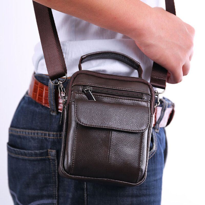 Heren Echt Leer Retro Multi-pocket Handtas Casual Heuptas Cross Body Bag