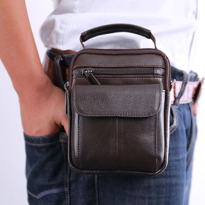 Heren Echt Leer Retro Multi-pocket Handtas Casual Heuptas Cross Body Bag