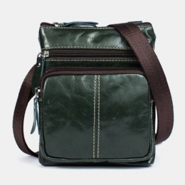 Heren Echt Leer Retro Zakelijke Effen Kleur Lederen Rits Crossbody Tas Schoudertas