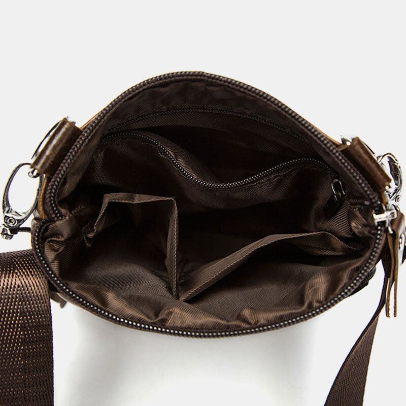 Heren Echt Leer Retro Zakelijke Effen Kleur Lederen Rits Crossbody Tas Schoudertas