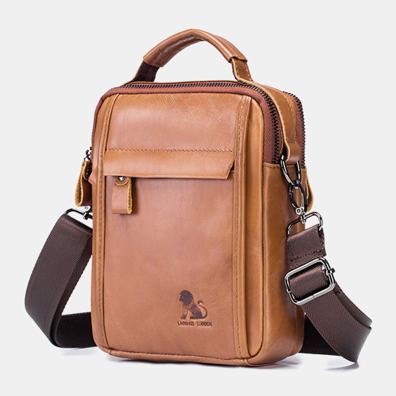 Heren Echt Leer Retro Zakelijke Kleine Koeienhuid Lederen Schoudertas Crossbody Tas