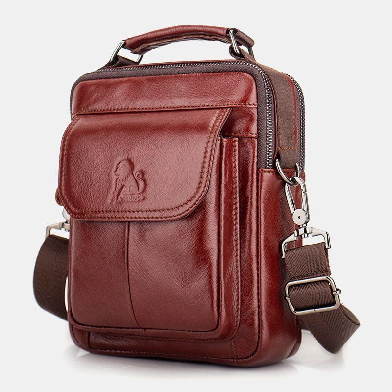 Heren Echt Leer Retro Zakelijke Lederen Schoudertas Crossbody Tas