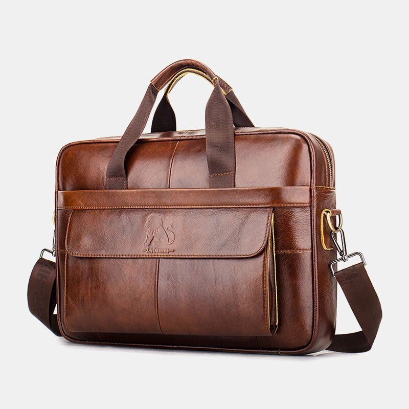 Heren Echt Leer Retro Zakelijke Multifunctionele 13 Inch Laptoptas Handtas Aktetas Crossbody Tas