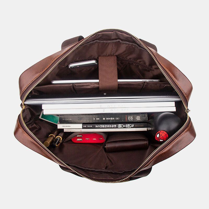 Heren Echt Leer Retro Zakelijke Multifunctionele 13 Inch Laptoptas Handtas Aktetas Crossbody Tas