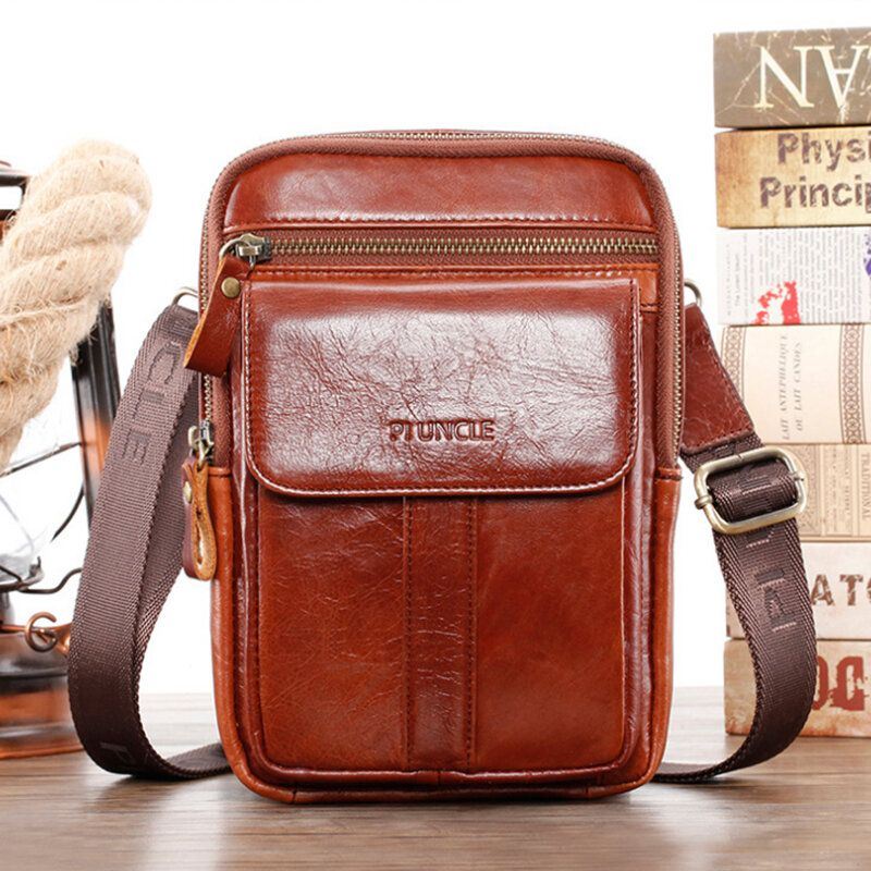 Heren Echt Leer Retro Zakelijke Multifunctionele Borsttas Schoudertas Cross Body Bag