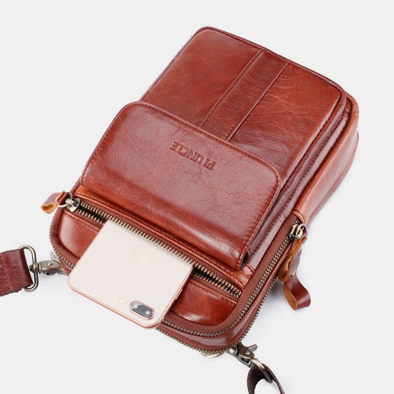 Heren Echt Leer Retro Zakelijke Multifunctionele Borsttas Schoudertas Cross Body Bag