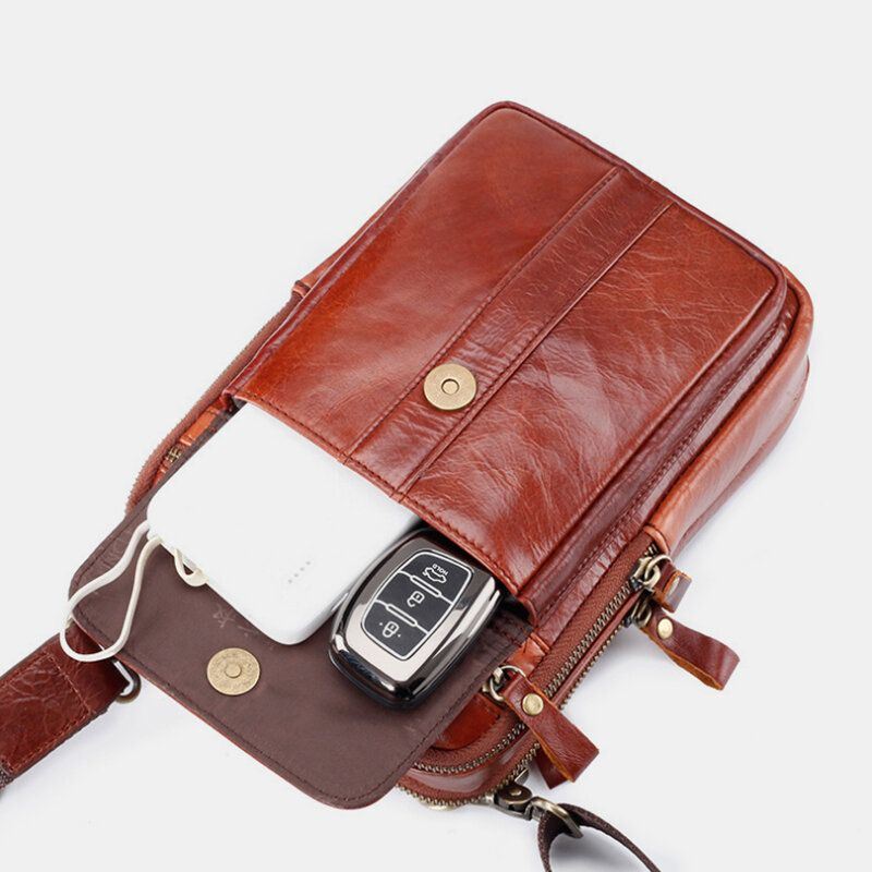 Heren Echt Leer Retro Zakelijke Multifunctionele Borsttas Schoudertas Cross Body Bag