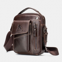 Heren Echt Leer Slijtvaste Hoofdtelefoon Gat Multi-pocket Vintage Crossbody Tas Schoudertas