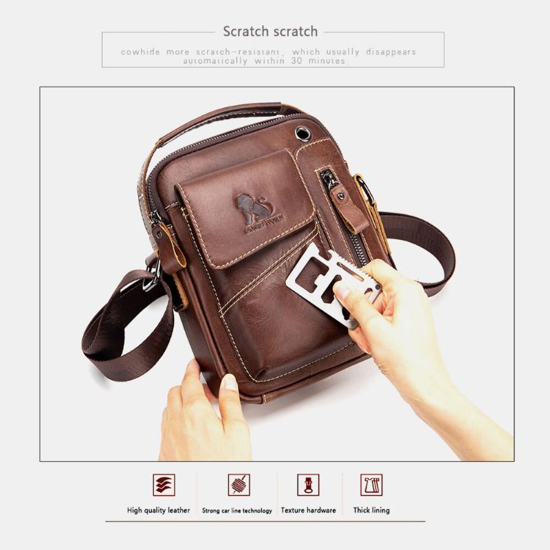 Heren Echt Leer Slijtvaste Hoofdtelefoon Gat Multi-pocket Vintage Crossbody Tas Schoudertas