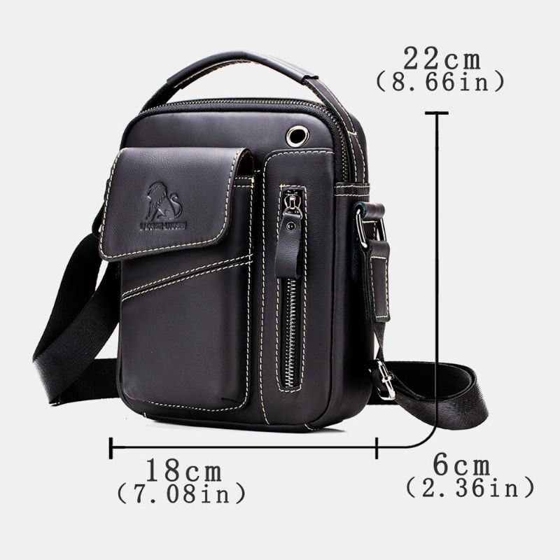 Heren Echt Leer Slijtvaste Hoofdtelefoon Gat Multi-pocket Vintage Crossbody Tas Schoudertas