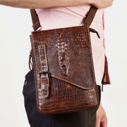 Heren Echt Leer Slijtvaste Krokodil Textuur Casual Crossbody Tas Schoudertas