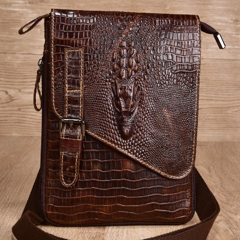 Heren Echt Leer Slijtvaste Krokodil Textuur Casual Crossbody Tas Schoudertas