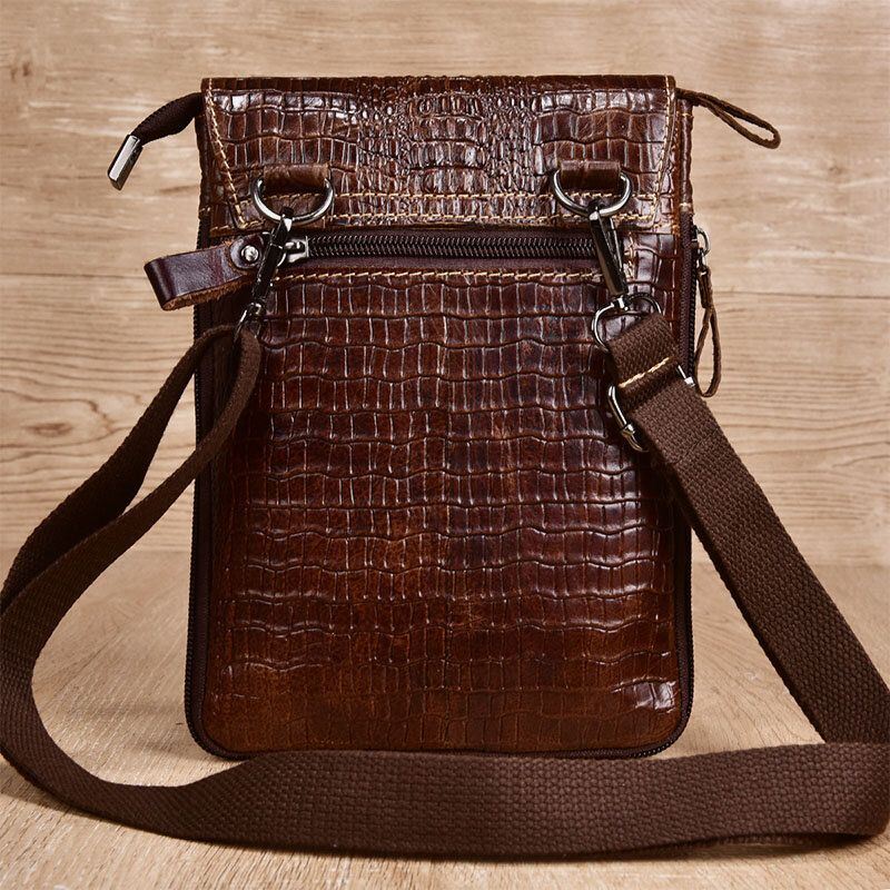 Heren Echt Leer Slijtvaste Krokodil Textuur Casual Crossbody Tas Schoudertas