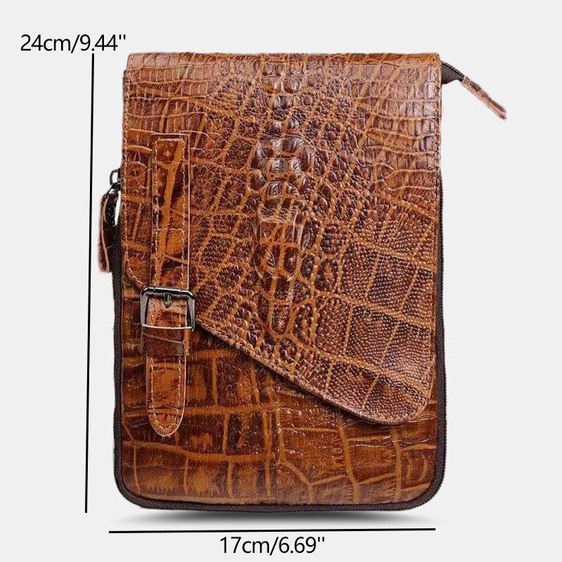 Heren Echt Leer Slijtvaste Krokodil Textuur Casual Crossbody Tas Schoudertas