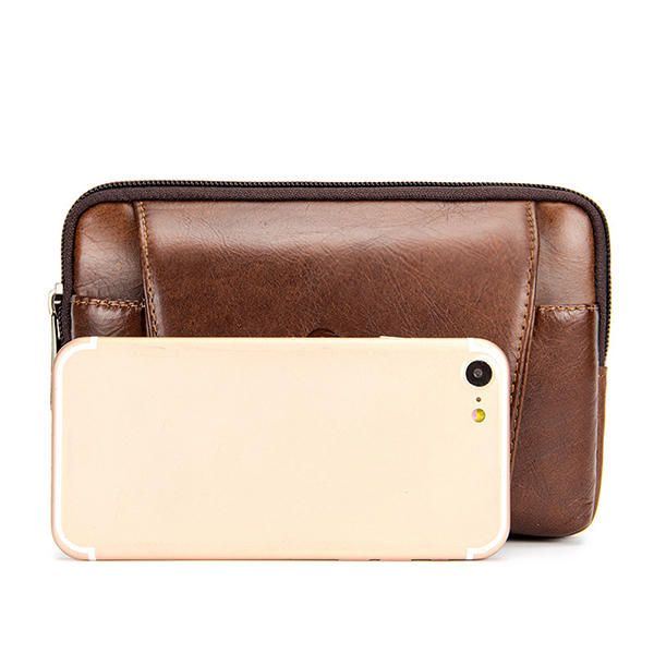 Heren Echt Leer Vintage Minimalistische Mode 6 Inch Telefoon Tas Heuptas Crossbody Tas