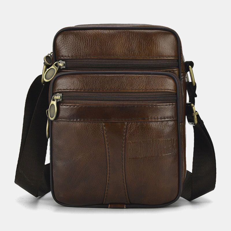 Heren Echt Leer Zakelijke Casual Effen Kleur Lederen Schoudertas Crossbody Tas