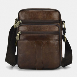 Heren Echt Leer Zakelijke Casual Effen Kleur Lederen Schoudertas Crossbody Tas