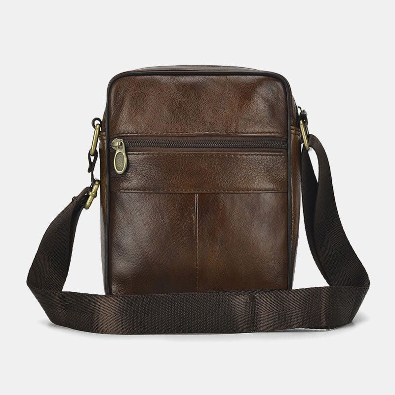 Heren Echt Leer Zakelijke Casual Effen Kleur Lederen Schoudertas Crossbody Tas