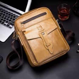 Heren Echt Leer Zakelijke Retro Effen Kleur Crossbody Tas Schoudertas