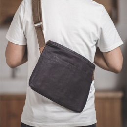 Heren Eenvoudige Olie Wax Canvas Messenger Bag Waterdicht Versterkte Polyester Webbing Crossbody Tas Schoudertas