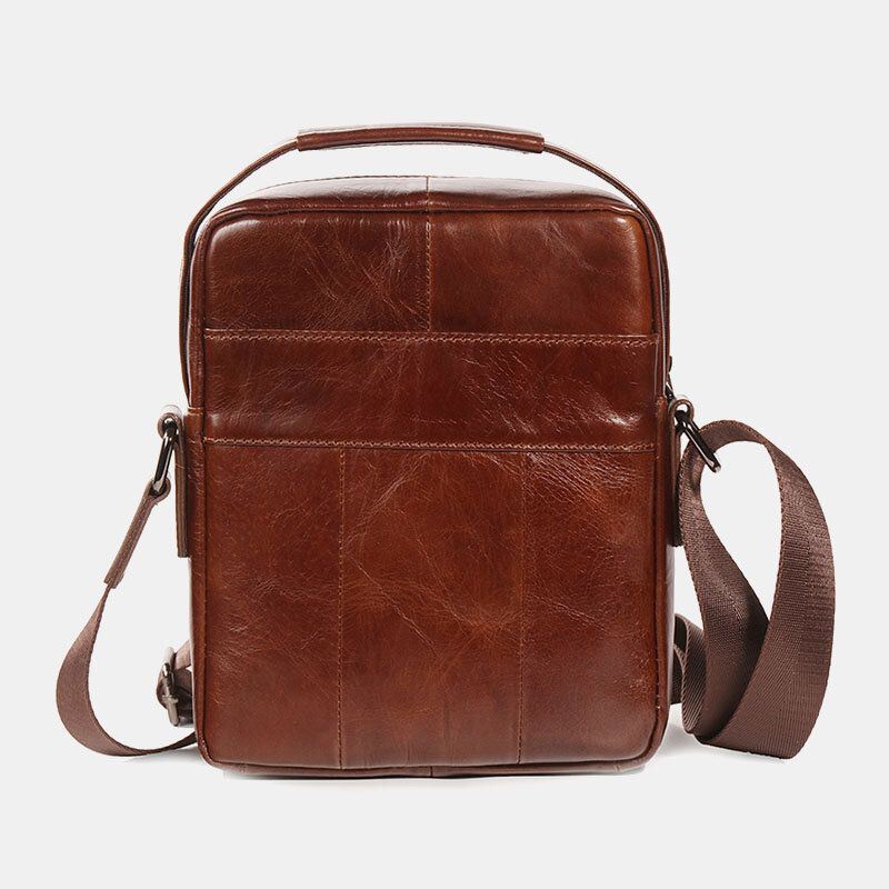 Heren Eerste Laag Koeienhuid Dubbele Voorvak 7.9 Inch Ipad Mini Messenger Bag Crossbody Tas Lerarentas