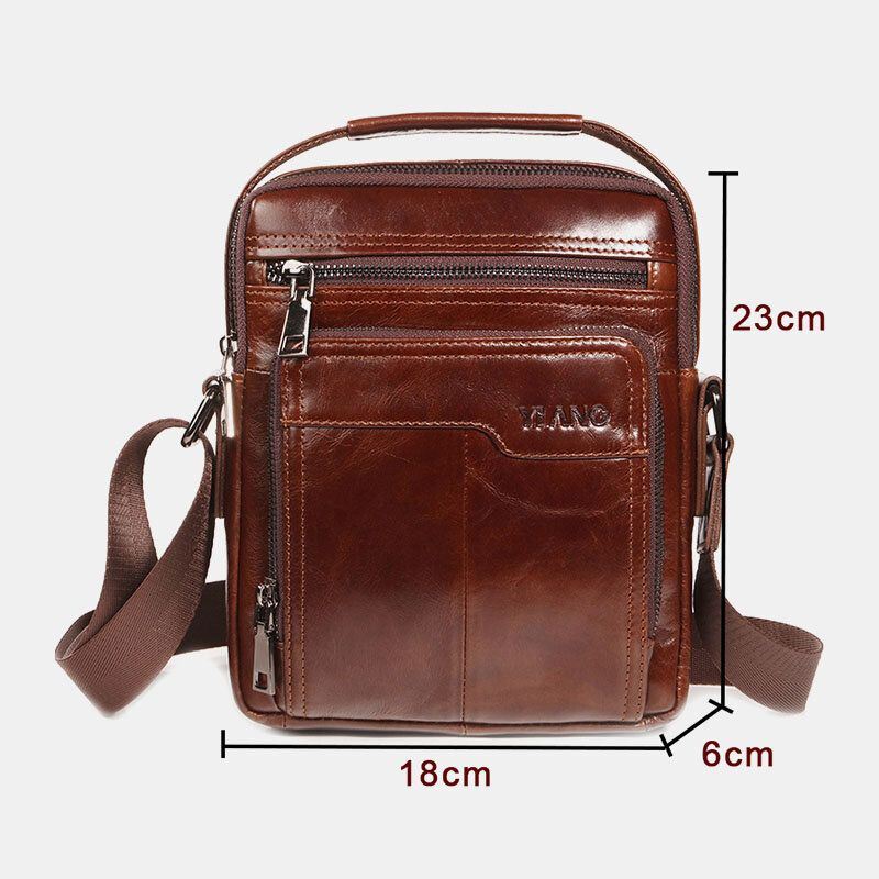 Heren Eerste Laag Koeienhuid Dubbele Voorvak 7.9 Inch Ipad Mini Messenger Bag Crossbody Tas Lerarentas