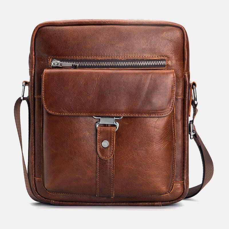 Heren Eerste Laag Koeienhuid Grote Capaciteit Crossbody Tassen Vintage Slijtvaste Back Anti-diefstal Pocket Schoudertas