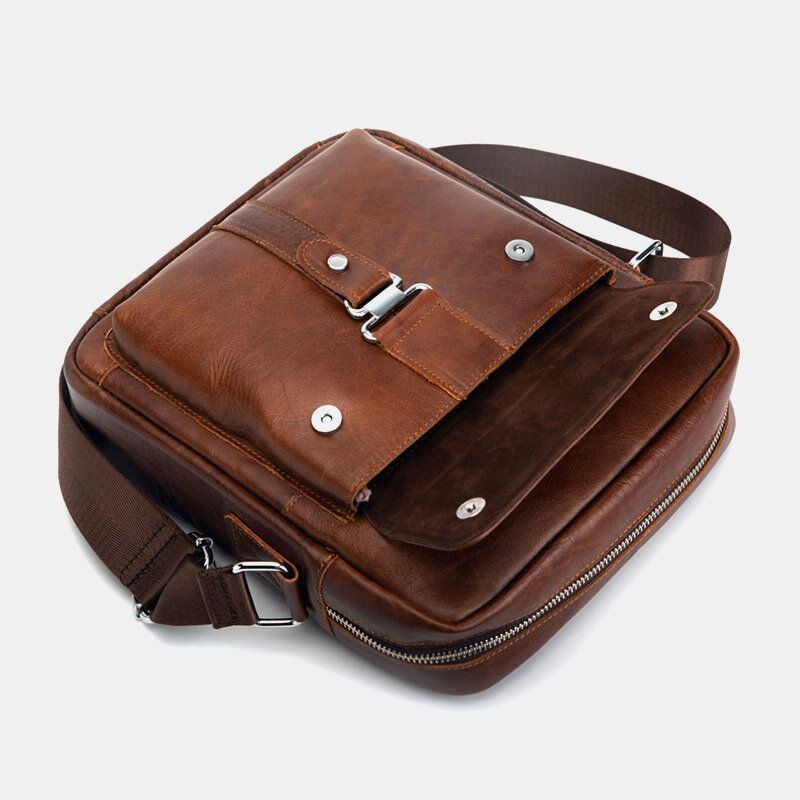 Heren Eerste Laag Koeienhuid Grote Capaciteit Crossbody Tassen Vintage Slijtvaste Back Anti-diefstal Pocket Schoudertas