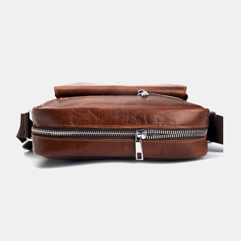 Heren Eerste Laag Koeienhuid Grote Capaciteit Crossbody Tassen Vintage Slijtvaste Back Anti-diefstal Pocket Schoudertas