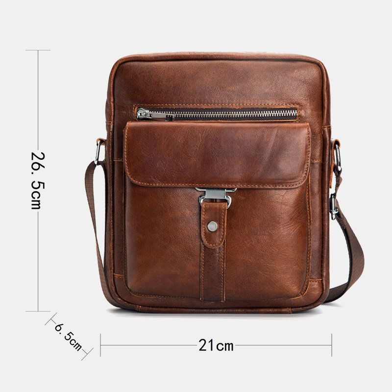 Heren Eerste Laag Koeienhuid Grote Capaciteit Crossbody Tassen Vintage Slijtvaste Back Anti-diefstal Pocket Schoudertas