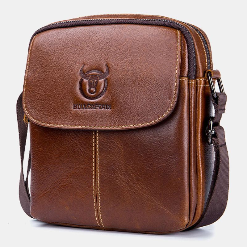 Heren Eerste Laag Koeienhuid Multi-pocket Crossbody Tas Retro Grote Capaciteit Back Anti-diefstal Pocket Schoudertas