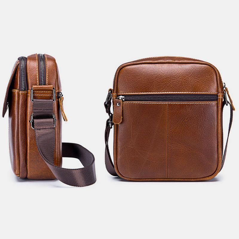 Heren Eerste Laag Koeienhuid Multi-pocket Crossbody Tas Retro Grote Capaciteit Back Anti-diefstal Pocket Schoudertas