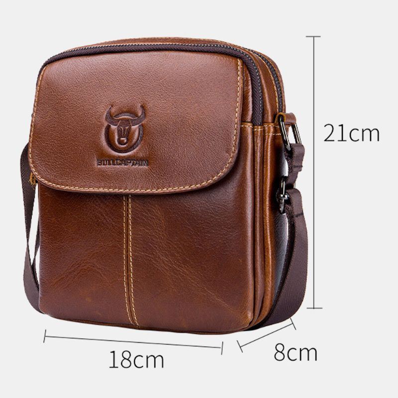 Heren Eerste Laag Koeienhuid Multi-pocket Crossbody Tas Retro Grote Capaciteit Back Anti-diefstal Pocket Schoudertas