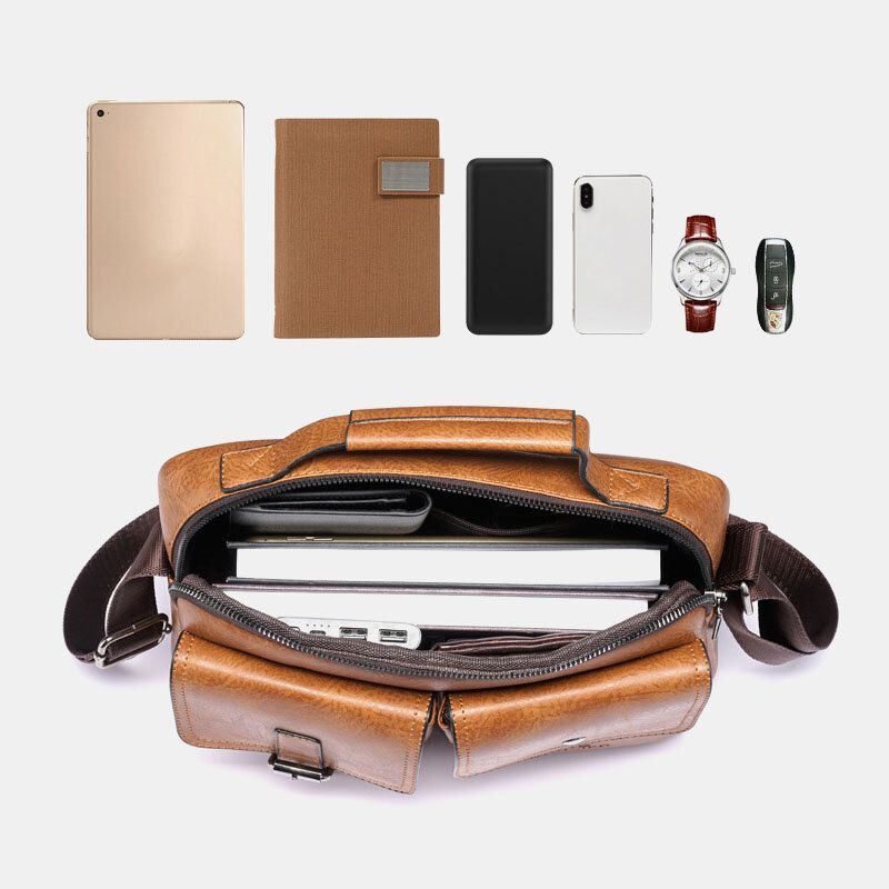 Heren Horizontale Pu-lederen Crossbodytassen Met Grote Capaciteit Waterdichte Slijtvaste Messenger Bag Schoudertas Handtas