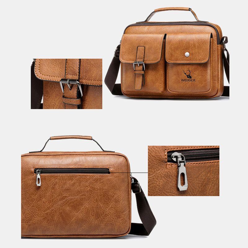 Heren Horizontale Pu-lederen Crossbodytassen Met Grote Capaciteit Waterdichte Slijtvaste Messenger Bag Schoudertas Handtas