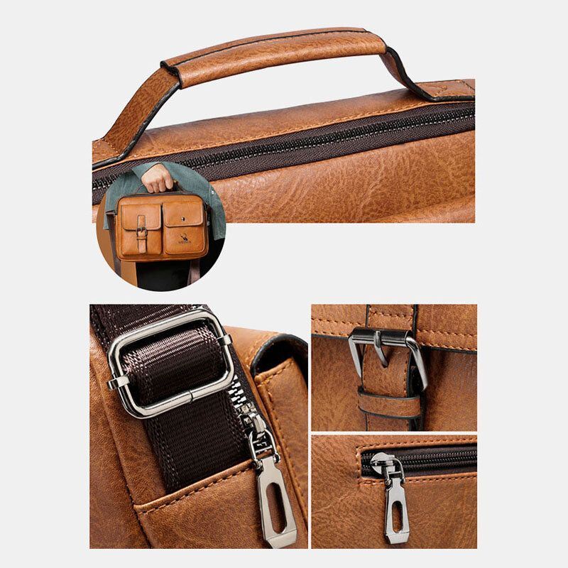 Heren Horizontale Pu-lederen Crossbodytassen Met Grote Capaciteit Waterdichte Slijtvaste Messenger Bag Schoudertas Handtas