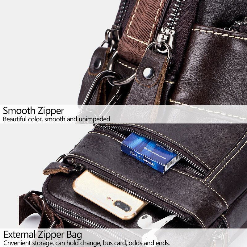 Heren Koeienhuid Dubbele Rits Zak Multifunctionele Messenger Bag Crossbody Schoudertas