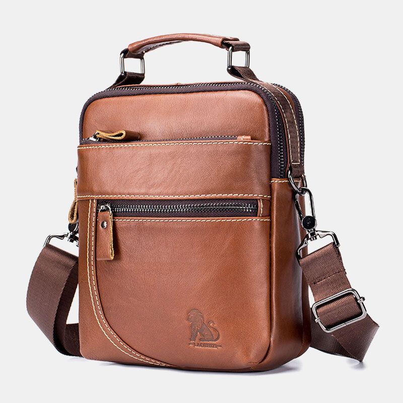 Heren Koeienhuid Dubbele Rits Zak Multifunctionele Messenger Bag Crossbody Schoudertas