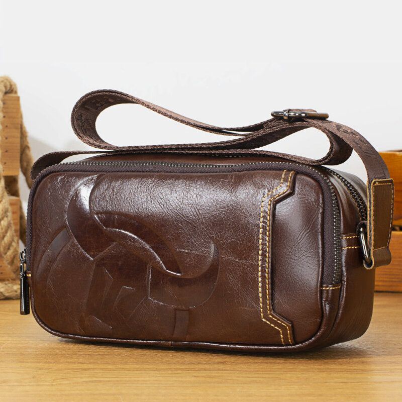 Heren Koeienhuid Multifunctionele Grote Capaciteit Ritsvak Crossbody Tassen Schoudertas Messenger Bag