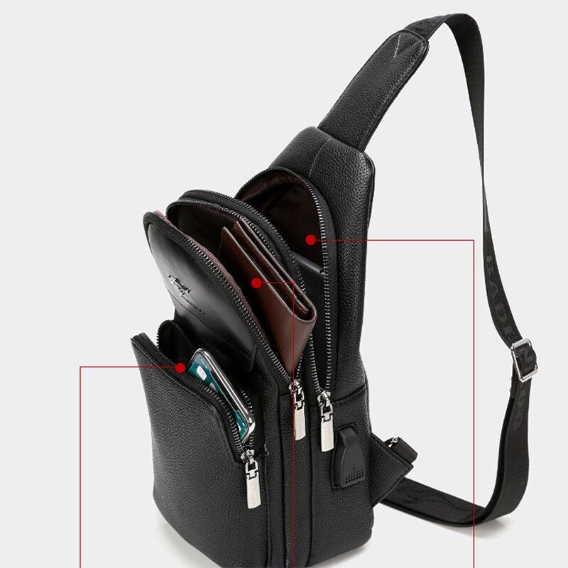 Heren Kunstleer Mode Borsttas Schoudertas Crossbodytas Met Usb-oplaadpoort