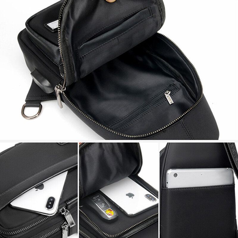 Heren Kunstleer Mode Borsttas Schoudertas Crossbodytas Met Usb-oplaadpoort