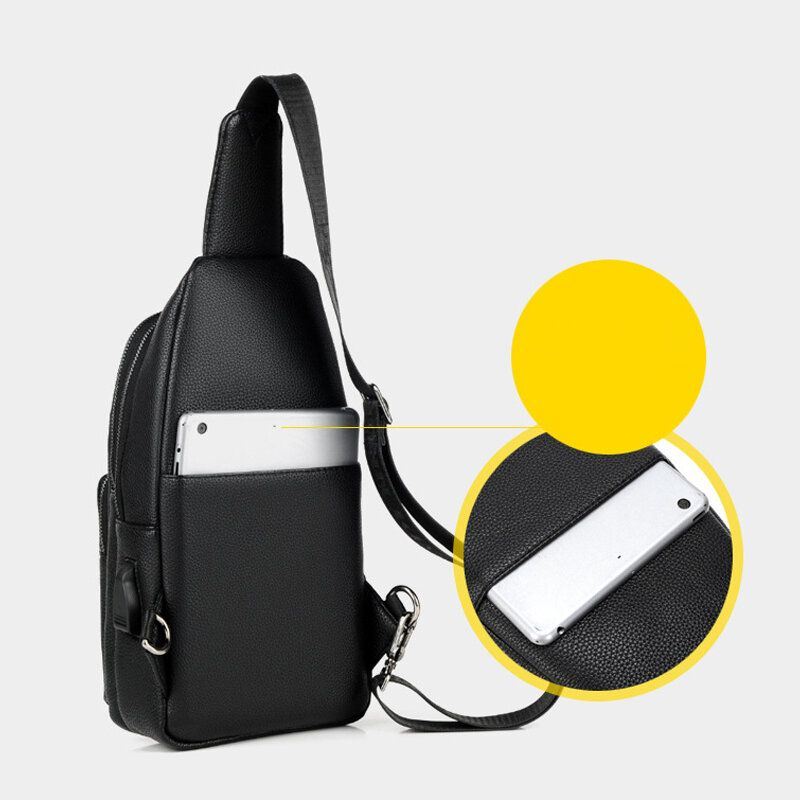 Heren Kunstleer Mode Borsttas Schoudertas Crossbodytas Met Usb-oplaadpoort