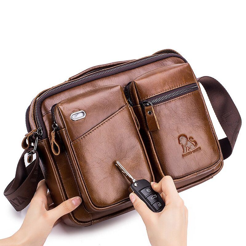 Heren Lederen Crossbody Tas Oortelefoon Koeienhuid Tas