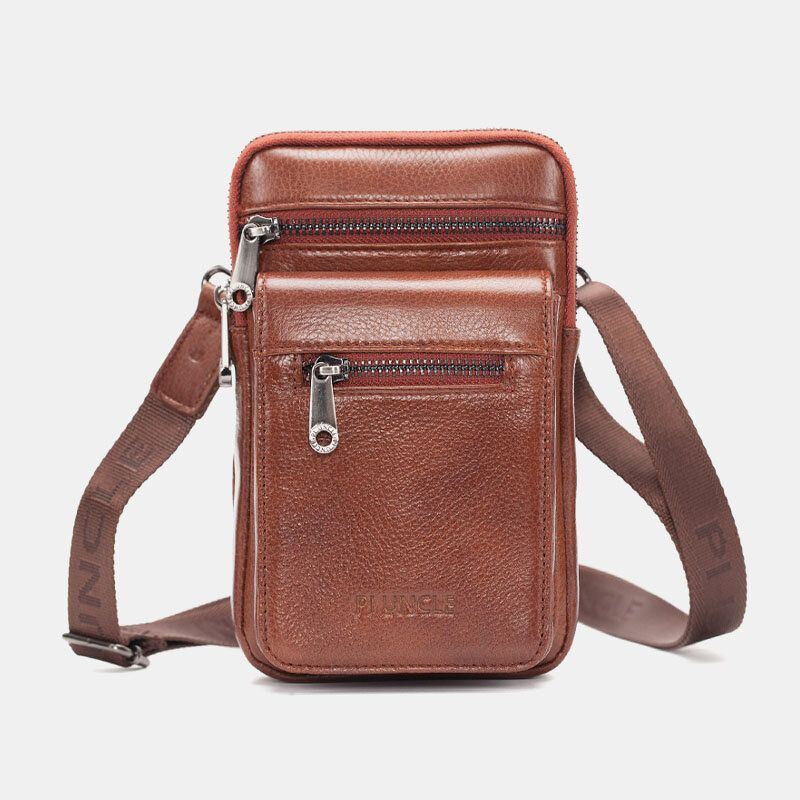 Heren Lederen Koeienhuid Multi-carry Retro 7.2 Inch Telefoon Crossbody Tas Opknoping Heuptas Heuptas