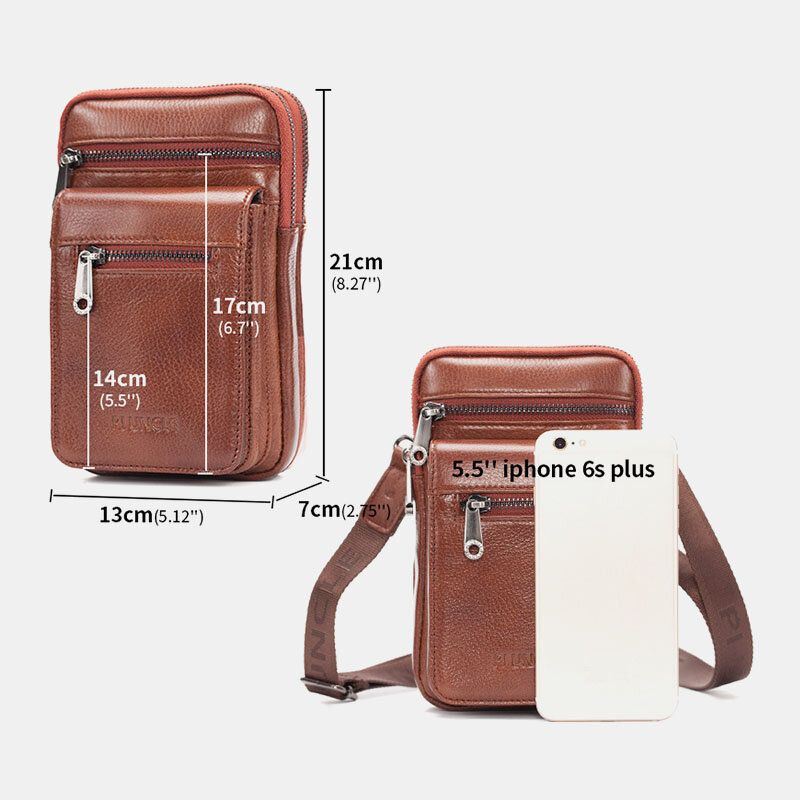 Heren Lederen Koeienhuid Multi-carry Retro 7.2 Inch Telefoon Crossbody Tas Opknoping Heuptas Heuptas