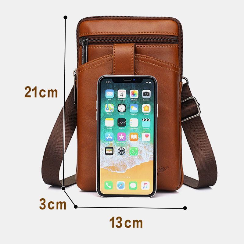 Heren Lederen Koeienhuid Vintage Zakelijke 6.5 Inch Telefoon Tas Crossbody Tas Heuptas Sling Bag